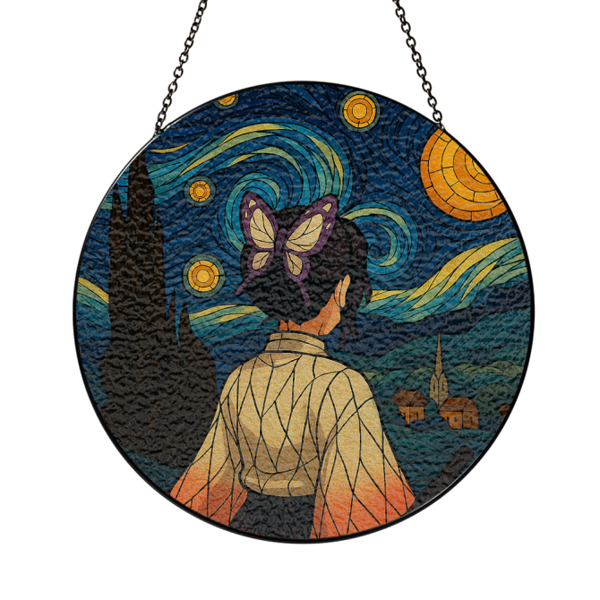 Shinobu Demon Slayer Starry Night Stained Glass Window Hanging Panel Suncatcher Decor - Image 3