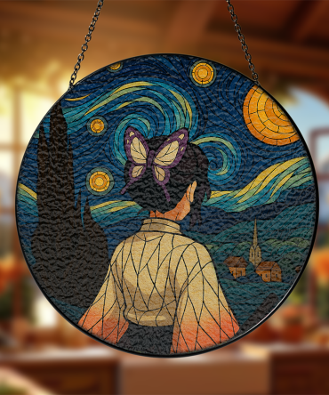 Shinobu Demon Slayer Starry Night Stained Glass Window Hanging Panel Suncatcher Decor