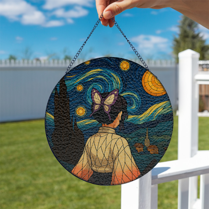 Shinobu Demon Slayer Starry Night Stained Glass Window Hanging Panel Suncatcher Decor - Image 2