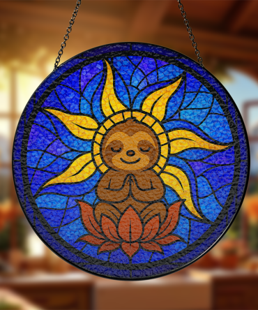 Charming Sloth Sun Stained Glass Suncatcher - Vibrant Window Art For Peaceful Home Decor
