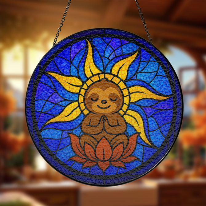 Charming Sloth Sun Stained Glass Suncatcher - Vibrant Window Art For Peaceful Home Decor