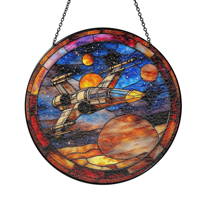 Stunning Space Fighter Stained Glass Art - Unique Galaxy Window Hanging Decor - Image 3