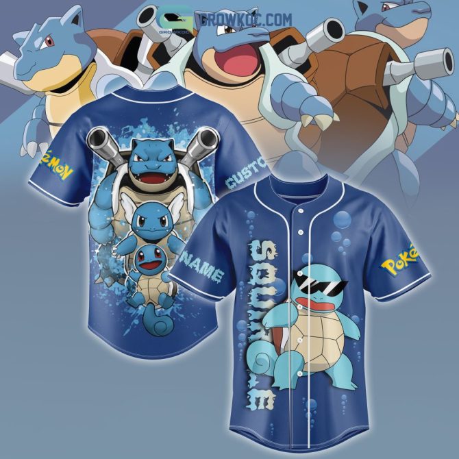 Custom Pokémon Baseball Jersey – Blastoise & Squirtle Design – Personalized Gift