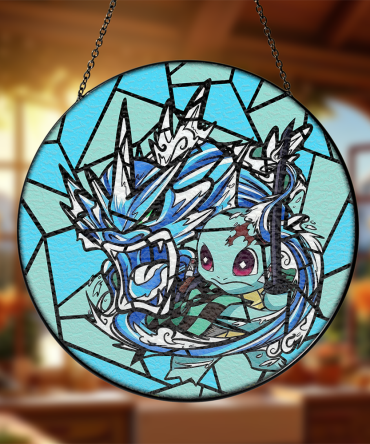 Vibrant Stained Glass Anime-Inspired Hanging Art – Unique Home Decor Piece