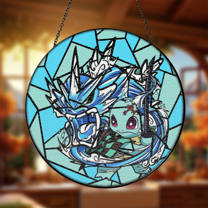 Vibrant Stained Glass Anime-Inspired Hanging Art – Unique Home Decor Piece