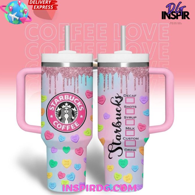 Custom Starbucks-Inspired Pink Tumbler With Straw & Handle - Cute Heart Design, Fast Delivery
