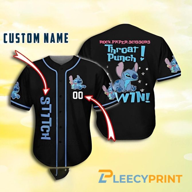 Customizable Stitch Baseball Jersey - Funny 'Throat Punch Win' Design - Perfect Gift!