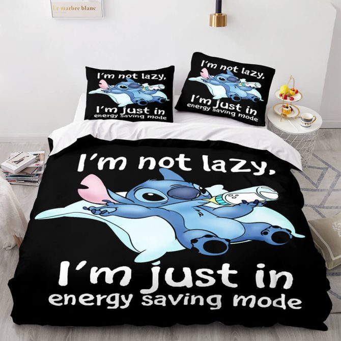 Cozy Cartoon Bedding Set - 'Not Lazy, Energy Saving Mode' Comforter & Pillow Covers