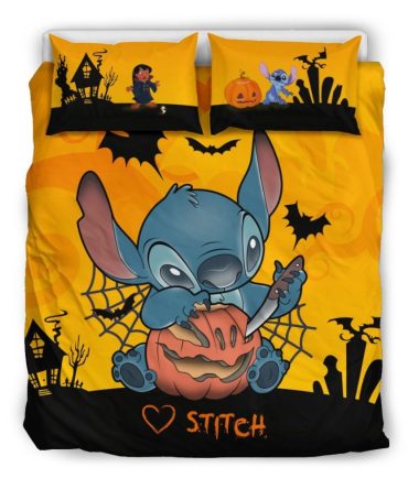 Stitch Halloween Bedding Set - Cozy Pumpkin Design For Kids & Fans