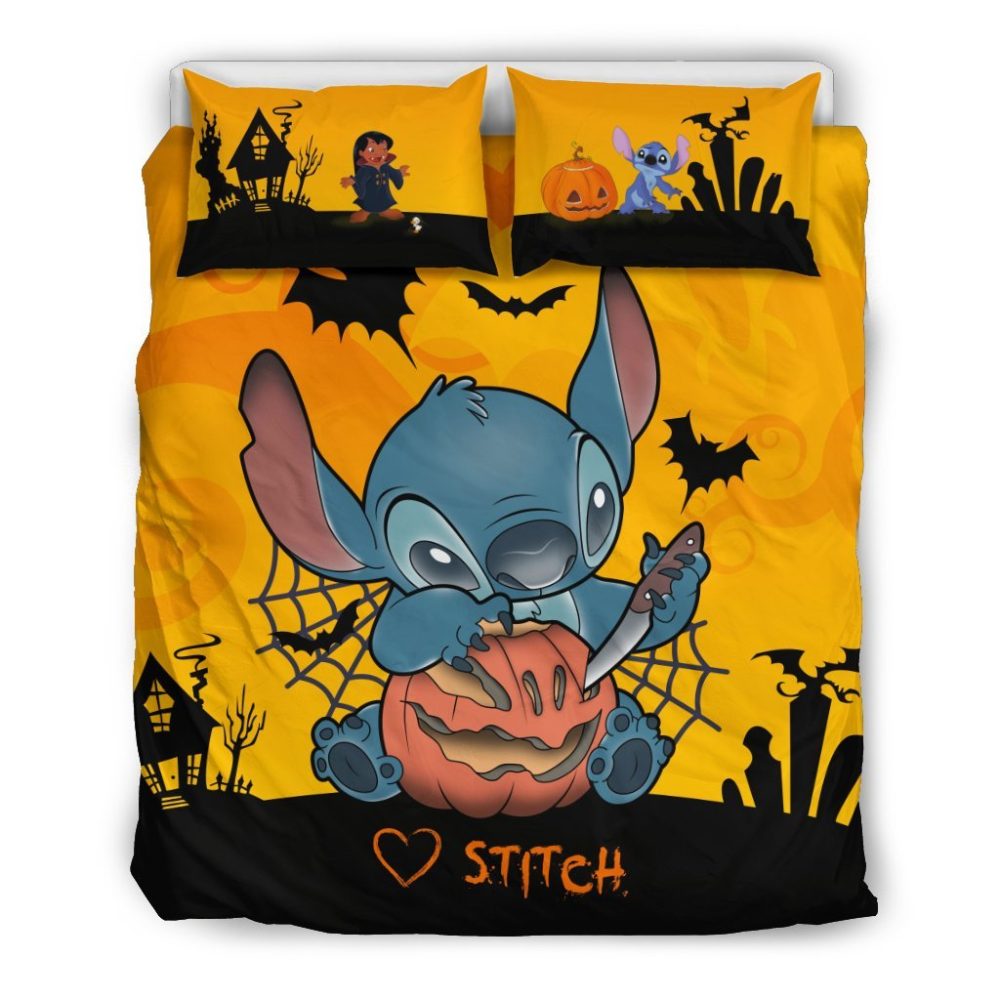Stitch Halloween Bedding Set - Cozy Pumpkin Design For Kids & Fans
