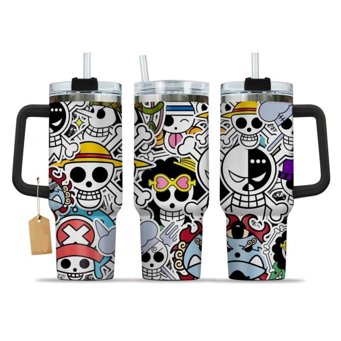 Colorful Anime Skull Stainless Steel Tumbler With Handle & Straw – 20Oz Travel Mug