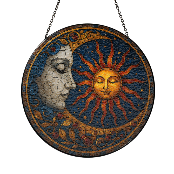 Radiant Sun & Moon Stained Glass Wall Art - Handcrafted Celestial Decor For Home & Garden - Image 3