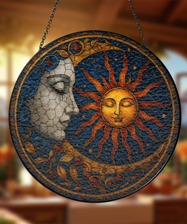 Radiant Sun & Moon Stained Glass Wall Art - Handcrafted Celestial Decor For Home & Garden