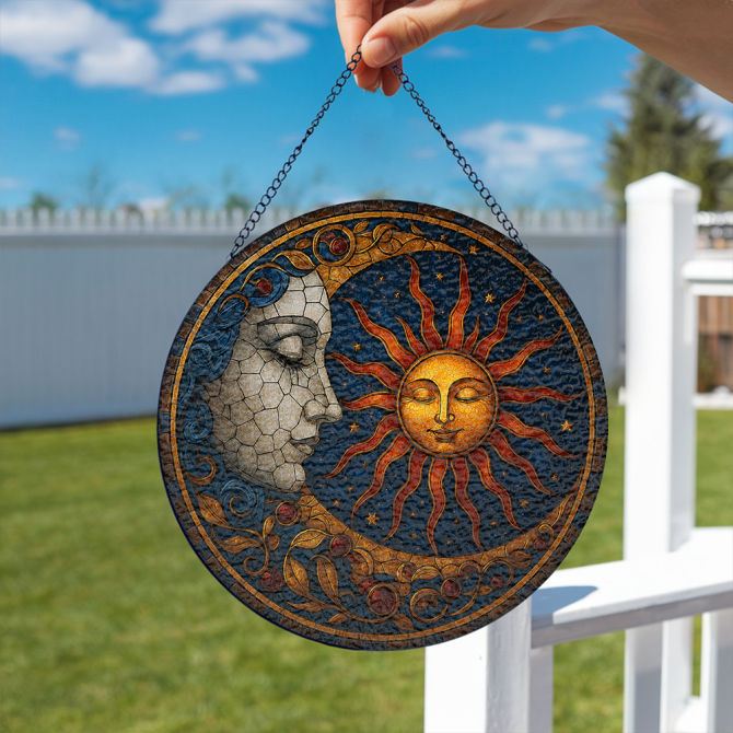 Radiant Sun & Moon Stained Glass Wall Art - Handcrafted Celestial Decor For Home & Garden - Image 2