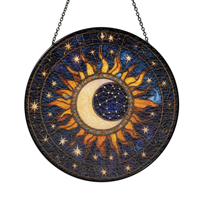 Stunning Sun & Moon Stained Glass Suncatcher - Cosmic Window Decor For Home & Garden - 12 Inches - Image 3