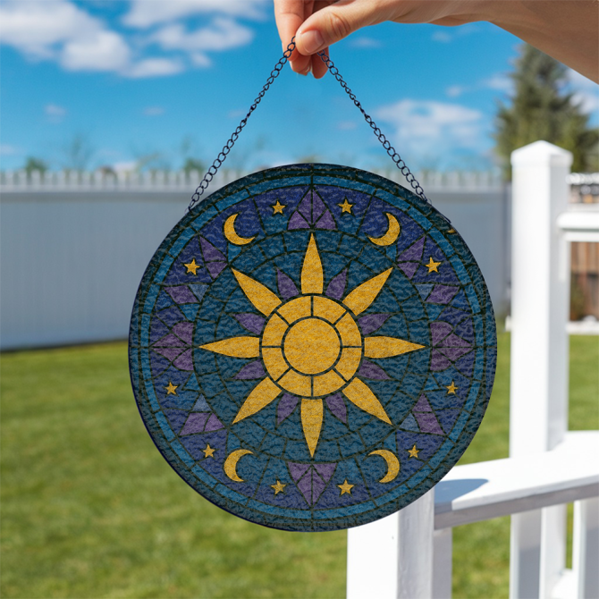 Stunning Sun & Moon Stained Glass Window Hanging - Celestial Decor For Home - Image 2