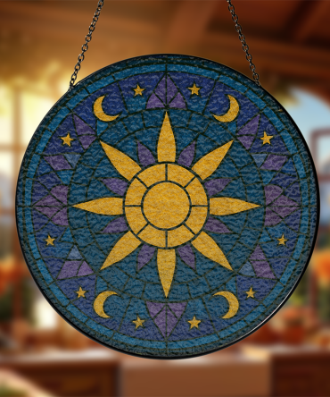 Stunning Sun & Moon Stained Glass Window Hanging - Celestial Decor For Home