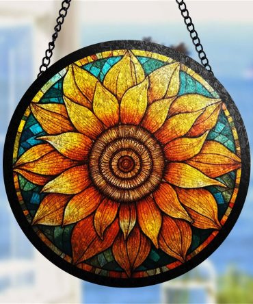 Vibrant Sunflower Stained Glass Window Hanging - Handcrafted Suncatcher Art Decor