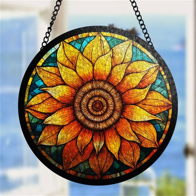 Vibrant Sunflower Stained Glass Window Hanging - Handcrafted Suncatcher Art Decor