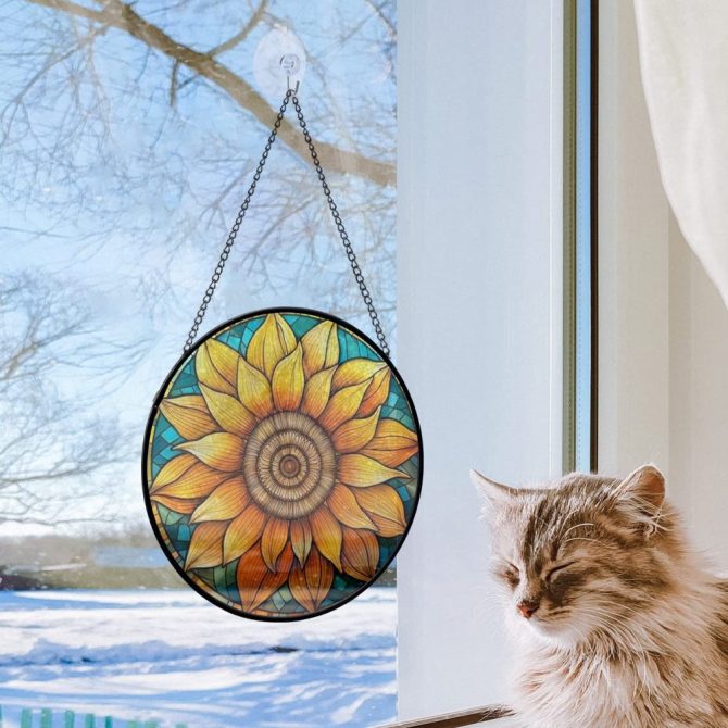 Vibrant Sunflower Stained Glass Window Hanging - Handcrafted Suncatcher Art Decor - Image 2
