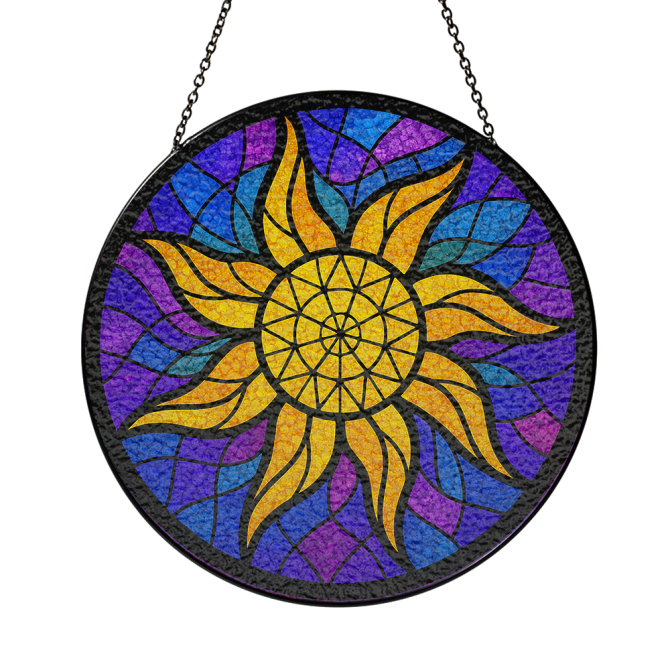 Vibrant Sunburst Stained Glass Panel - Colorful Window Hanging Art Decor For Home & Garden - Image 3
