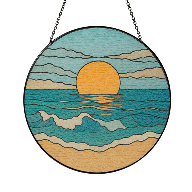 Stunning Sunset Beach Stained Glass Window Hanging - Coastal Decor Art Piece - Image 3