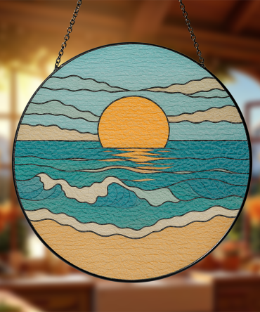 Stunning Sunset Beach Stained Glass Window Hanging - Coastal Decor Art Piece
