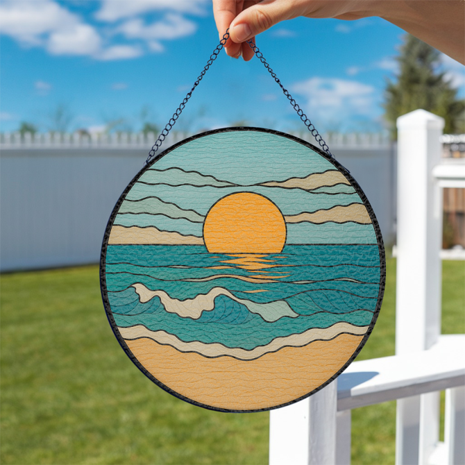 Stunning Sunset Beach Stained Glass Window Hanging - Coastal Decor Art Piece - Image 2