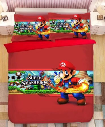 Cozy Super Smash Bros Bedding Set - Vibrant Mario Design For Gamers - Twin/Queen Sizes