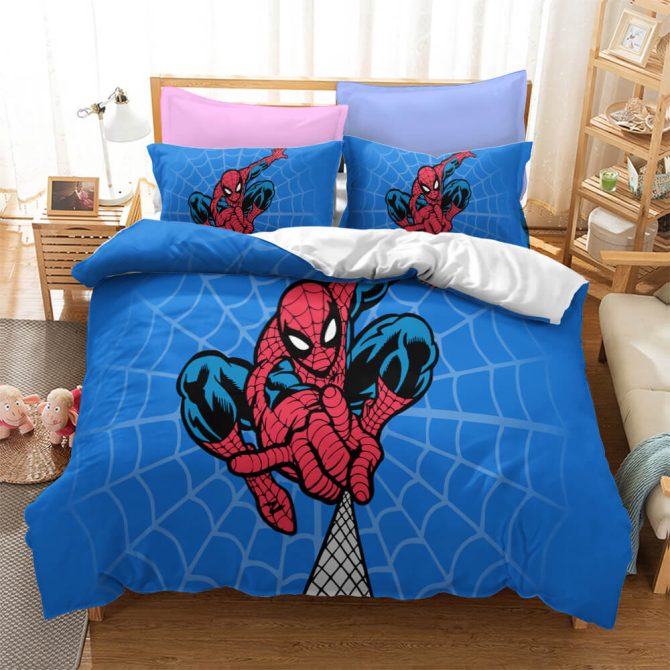 Cozy Spider Superhero Bedding Set - Kids Twin/Full Size - Vibrant Blue Web Design