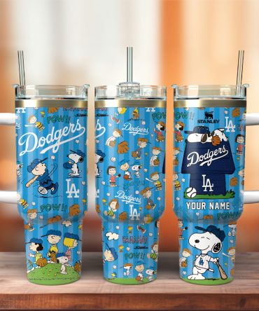 Custom Dodgers & Peanuts Tumbler With Handle – Personalized Gift Mug, 40Oz