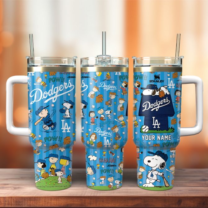 Custom Dodgers & Peanuts Tumbler With Handle – Personalized Gift Mug, 40Oz