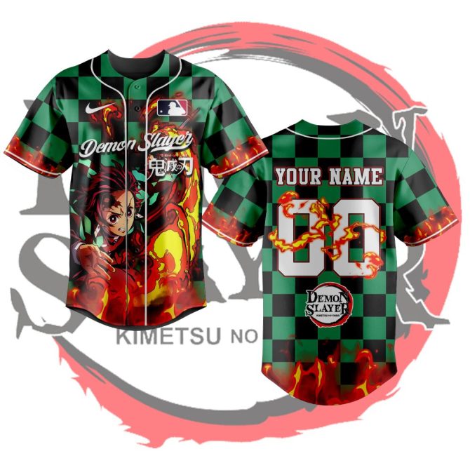 Customizable Demon Slayer Baseball Jersey – Anime Fan Apparel With Flames & Personalization