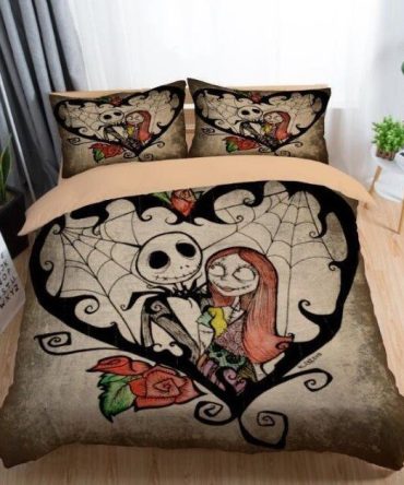 Cozy Gothic Bedding Set - Queen Size 3-Piece Nightmare Skeleton Design - Perfect For Halloween Lovers