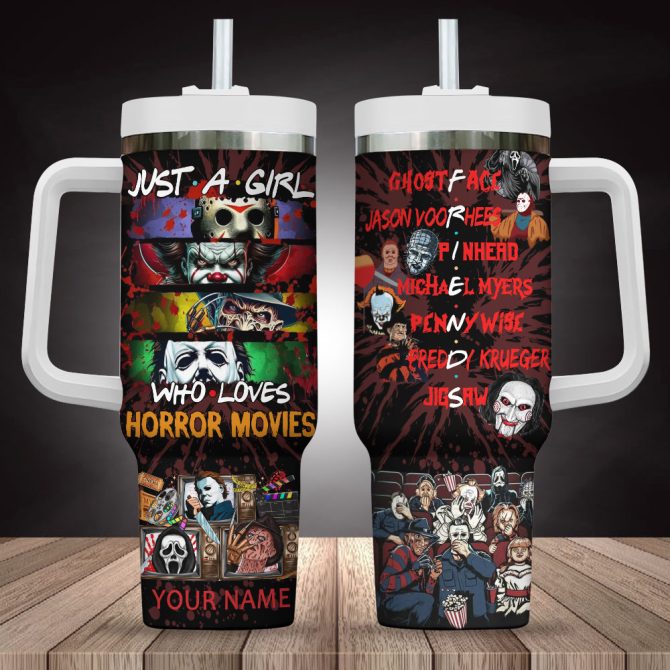 Horror Movie Fan Tumbler - Personalized Travel Mug With Iconic Characters Design