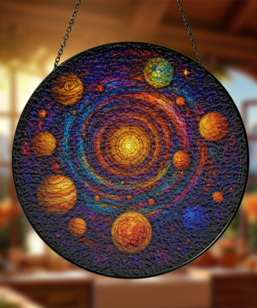 Stunning Solar System Stained Glass Suncatcher - Vibrant Cosmic Wall Art For Home Decor