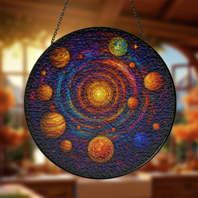 Stunning Solar System Stained Glass Suncatcher - Vibrant Cosmic Wall Art For Home Decor