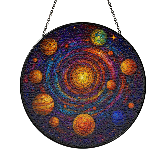 Stunning Solar System Stained Glass Suncatcher - Vibrant Cosmic Wall Art For Home Decor - Image 3