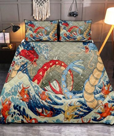 Vibrant Dragon & Fish Quilted Bedspread Set – Cozy, Artistic Home Decor