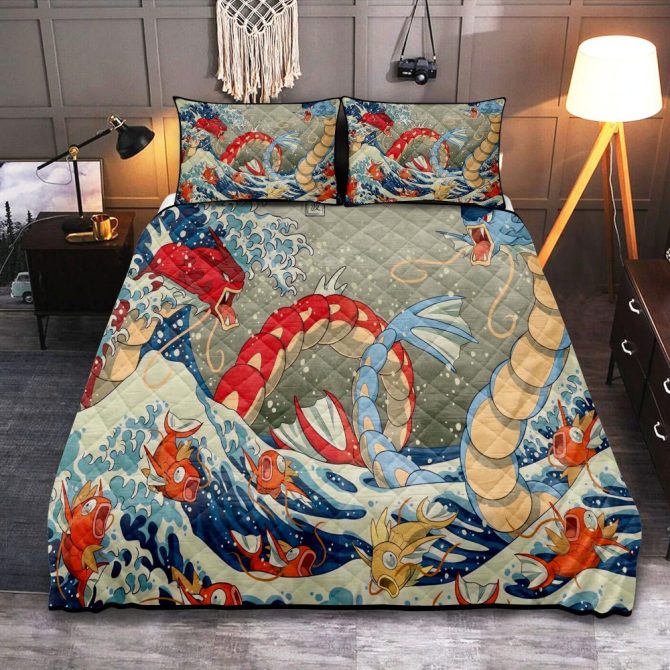 Vibrant Dragon & Fish Quilted Bedspread Set – Cozy, Artistic Home Decor