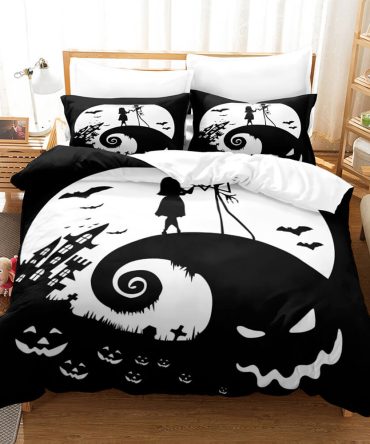Spooky Halloween Black & White Bedding Set - King/Queen Size, Cozy & Stylish Decor For Festive Nights