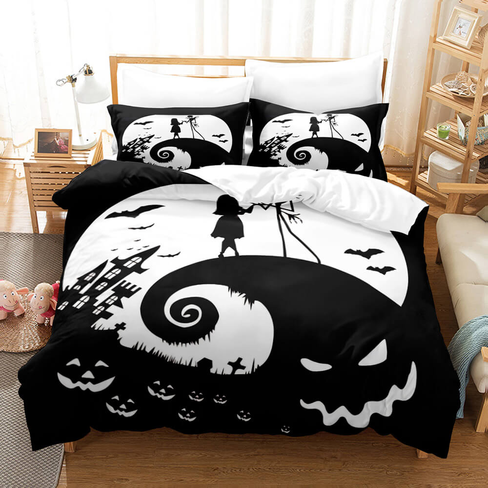 Spooky Halloween Black & White Bedding Set - King/Queen Size, Cozy & Stylish Decor For Festive Nights