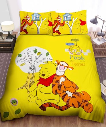 Cozy Pooh & Tigger Yellow Bedding Set - Kids Twin/Full Comforter With Pillowcases