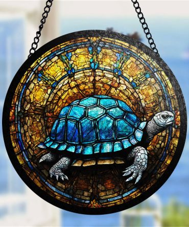 Stunning Turtle Stained Glass Window Hanging - Handcrafted Sun Catcher Art Decor