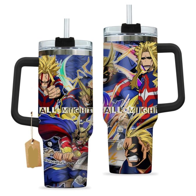 All Might Anime Travel Mug – Insulated Stainless Steel Tumbler With Handle & Straw – Perfect Gift For Fans