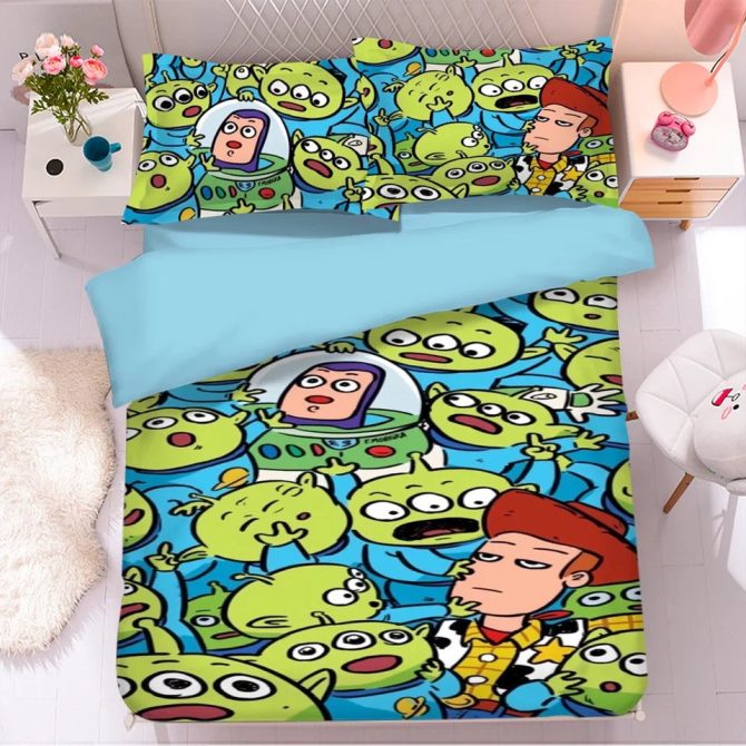 Cartoon Alien & Cowboy Bedding Set - Fun & Cozy Twin Duvet Cover For Kids