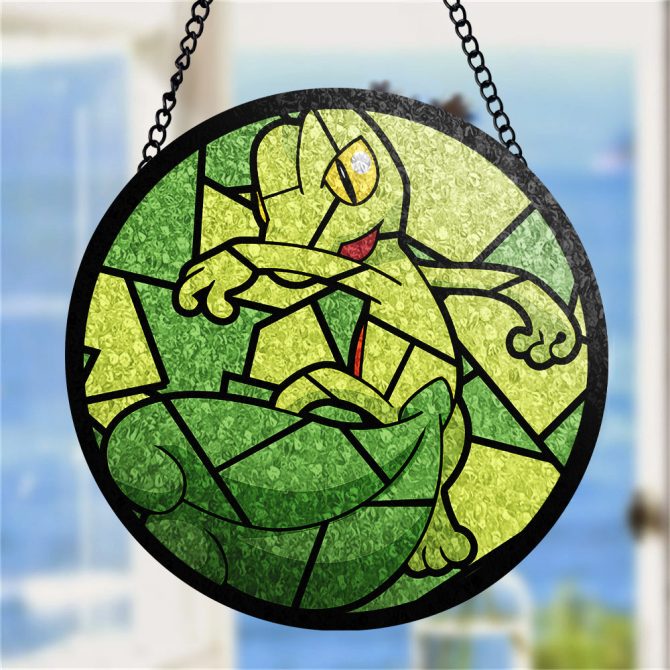 Vibrant Stained Glass Style Green Lizard Hanging Plaque - Perfect For Home Décor - Image 4