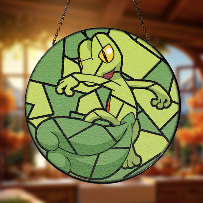 Vibrant Stained Glass Style Green Lizard Hanging Plaque - Perfect For Home Décor