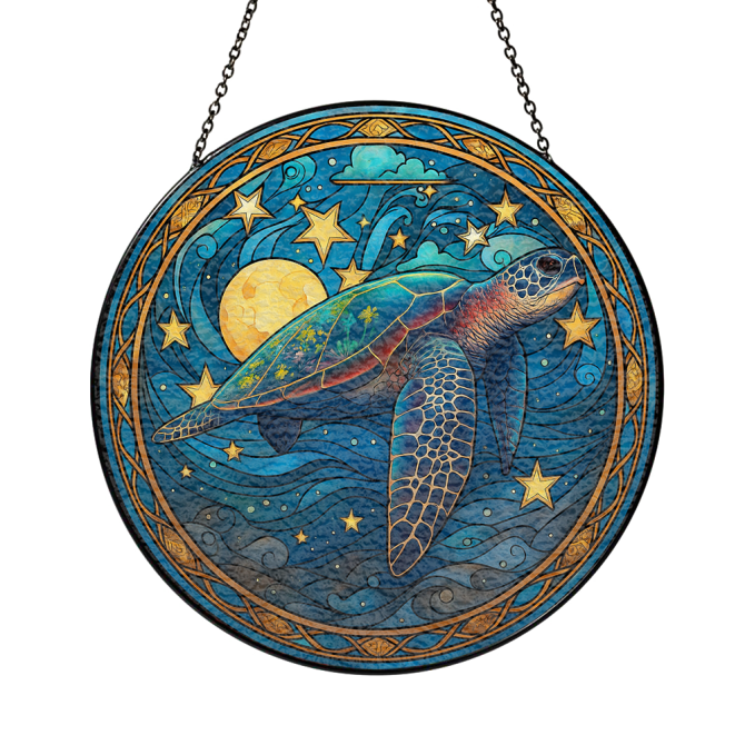 Stunning Stained Glass Sea Turtle Suncatcher - Ocean Decor With Starry Night Design - Image 3