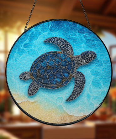 Elegant Sea Turtle Stained Glass Window Hanging - Ocean Art Decor For Home & Garden